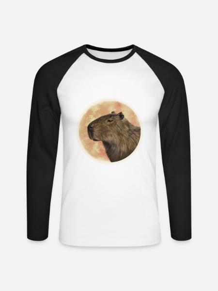 Capybara Lune - T-shirt baseball manches longues Homme - blanc/noir