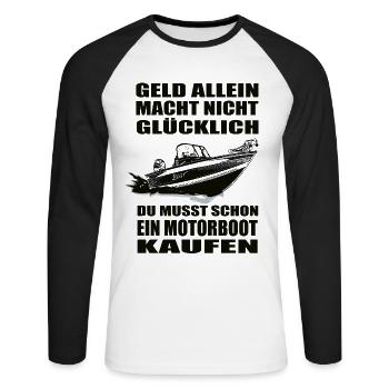 Motorboot - Unisex Baseballshirt langarm - Weiß/Schwarz - Vorne - Nik (191cm)