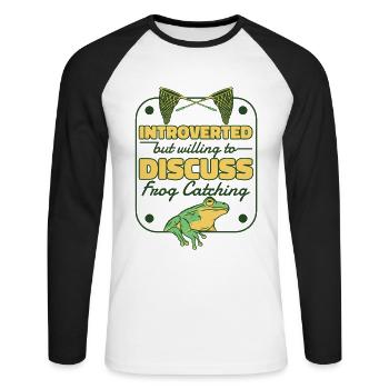 Introverted But Willing To Discuss Frog Catching - Unisex Long Sleeve Baseball T-Shirt - white/black - Front - Nik (191cm)