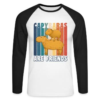 Capybaras are friends retro - Unisex Long Sleeve Baseball T-Shirt - white/black - Front - Nik (191cm)