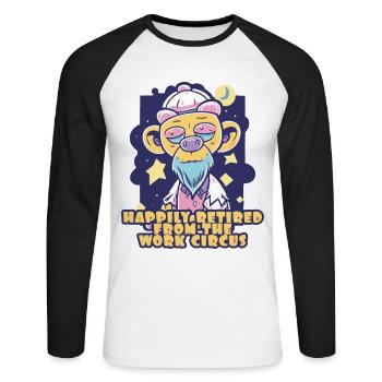 glücklich im Ruhestand nach dem Arbeit Zirkus - Unisex Baseballshirt langarm - Weiß/Schwarz - Vorne - Nik (191cm)