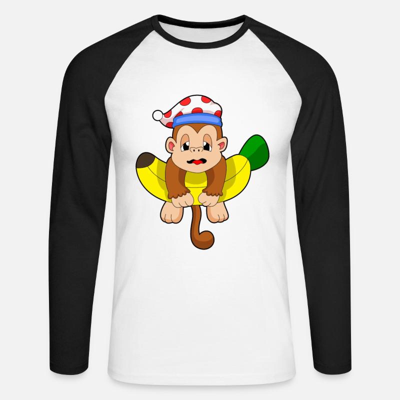 Monkey Sleeping Night Hat - Unisex Long Sleeve Baseball T-Shirt - white/black