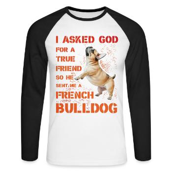 Bouledogue français - T-shirt baseball manches longues Homme - blanc/noir - Devant - Nik (191cm)