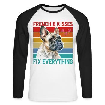 Frenchie Kisses répare tout - T-shirt baseball manches longues Homme - blanc/noir - Devant - Nik (191cm)