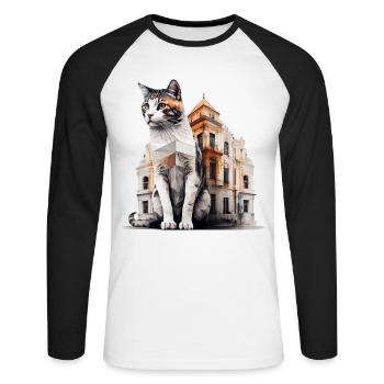 Chat Architecture Art Cadeau Chat Motif Animal - T-shirt baseball manches longues Homme - blanc/noir - Devant - Nik (191cm)