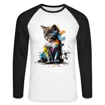 Katzenbaby Bunt Katze Kunst Geschenk Katzenmotiv - Unisex Baseballshirt langarm - Weiß/Schwarz - Vorne - Nik (191cm)