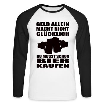 Bier - Unisex Baseballshirt langarm - Weiß/Schwarz - Vorne - Nik (191cm)