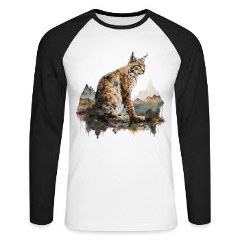 Lynx Mountains Nature Landscape Lynx Animal Gift - Unisex Long Sleeve Baseball T-Shirt - white/black - Front - Nik (191cm)