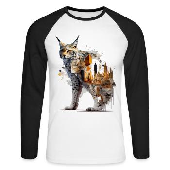 Luchs Kunst Kunstwerk Luchse Tier Geschenk - Unisex Baseballshirt langarm - Weiß/Schwarz - Vorne - Nik (191cm)