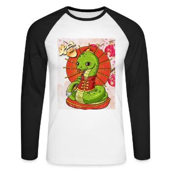 Year of the Serpent Lunar New Year Chinese - Unisex Long Sleeve Baseball T-Shirt - white/black - Front - Nik (191cm)