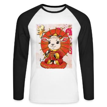Année de la chèvre Nouvel An lunaire chinois - T-shirt baseball manches longues Homme - blanc/noir - Devant - Nik (191cm)
