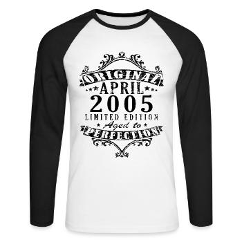 18th birthday April vintage 2005 vintage - Unisex Long Sleeve Baseball T-Shirt - white/black - Front - Nik (191cm)