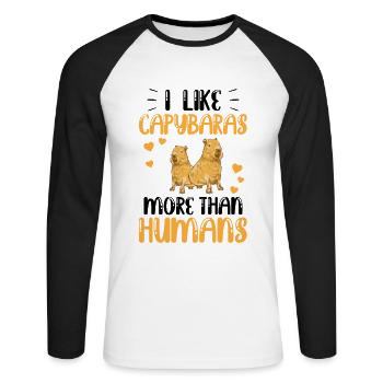 Capybara ressemble plus à l’Amérique du Sud capybara - T-shirt baseball manches longues Homme - blanc/noir - Devant - Nik (191cm)