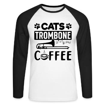 Cat Trombone Coffee Trombonist And Cat Lover Tromb - Unisex Long Sleeve Baseball T-Shirt - white/black - Front - Nik (191cm)