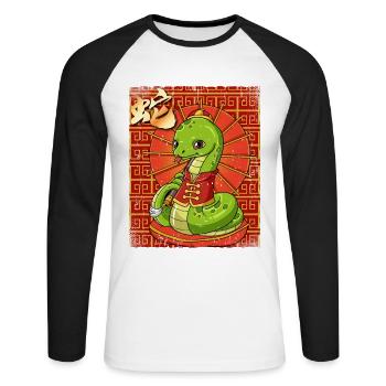 Year of the Serpent Lunar New Year Chinese - Unisex Long Sleeve Baseball T-Shirt - white/black - Front - Nik (191cm)