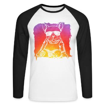 Bouledogue français - T-shirt baseball manches longues Homme - blanc/noir - Devant - Nik (191cm)