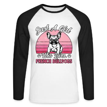 Juste une fille qui aime les bouledogues français - T-shirt baseball manches longues Homme - blanc/noir - Devant - Nik (191cm)