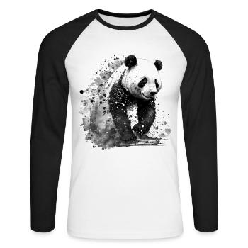 Panda Kunst Geschenk Tier Pandabär Zeichnung Motiv - Unisex Baseballshirt langarm - Weiß/Schwarz - Vorne - Nik (191cm)