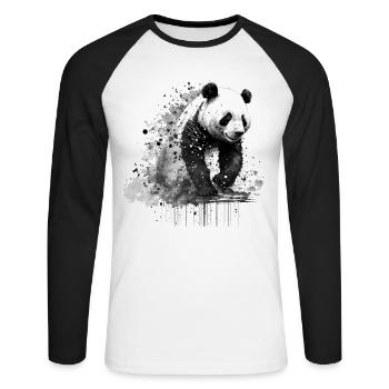 Panda Kunst Geschenk Tier Pandabär Zeichnung Motiv - Unisex Baseballshirt langarm - Weiß/Schwarz - Vorne - Nik (191cm)