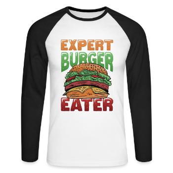 Expert Burger Eater Cheeseburger - Unisex Long Sleeve Baseball T-Shirt - white/black - Front - Nik (191cm)