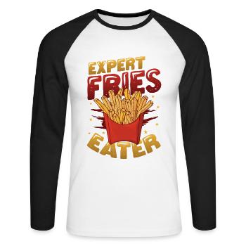Expert for French fries - Unisex Long Sleeve Baseball T-Shirt - white/black - Front - Nik (191cm)
