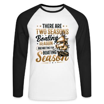 Warten Auf Die Bootssaison, Bootsführer - Unisex Baseballshirt langarm - Weiß/Schwarz - Vorne - Nik (191cm)