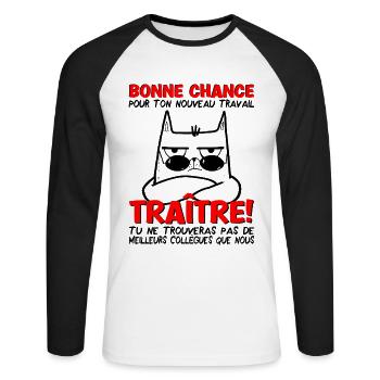 Départ collègue travail nouvel emploi bonne chance - T-shirt baseball manches longues Homme - blanc/noir - Devant - Nik (191cm)
