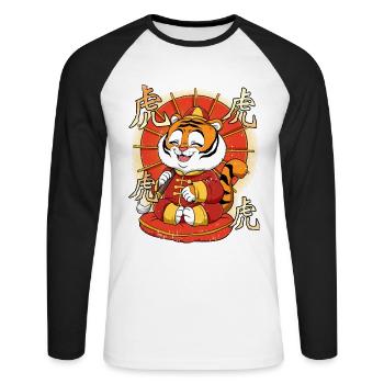 Année du Tigre Nouvel An lunaire chinois - T-shirt baseball manches longues Homme - blanc/noir - Devant - Nik (191cm)