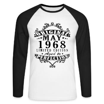 Mai 1968. Anniversaire Mai 1968. Don Mai 1968. - T-shirt baseball manches longues Homme - blanc/noir - Devant - Nik (191cm)
