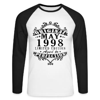 Gift Idea May 1998 - Unisex Long Sleeve Baseball T-Shirt - white/black - Front - Nik (191cm)