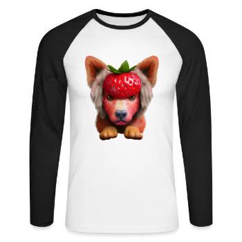 Chien fraise - T-shirt baseball manches longues Homme - blanc/noir - Devant - Nik (191cm)