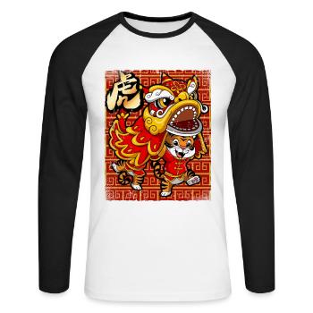 Année du Tigre Nouvel An lunaire chinois - T-shirt baseball manches longues Homme - blanc/noir - Devant - Nik (191cm)