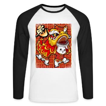 Année du Lièvre Nouvel An lunaire chinois - T-shirt baseball manches longues Homme - blanc/noir - Devant - Nik (191cm)