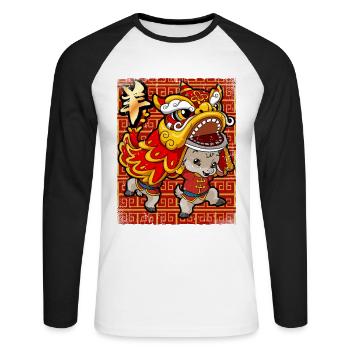 Année de la chèvre Nouvel An lunaire chinois - T-shirt baseball manches longues Homme - blanc/noir - Devant - Nik (191cm)