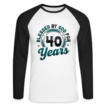Religious by God for 40 years - Unisex Long Sleeve Baseball T-Shirt - white/black - Front - Nik (191cm)