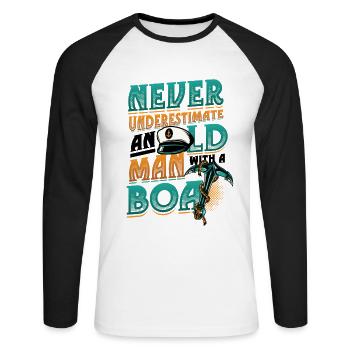 Never underestimate an old man with a boat - Unisex Long Sleeve Baseball T-Shirt - white/black - Front - Nik (191cm)