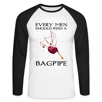 Scotsman Zitat für Dudelsackmusiker und Dudelsack - Unisex Baseballshirt langarm - Weiß/Schwarz - Vorne - Nik (191cm)