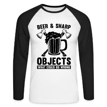Bière et objets tranchants Lancer de hache Lanceur de hache - T-shirt baseball manches longues Homme - blanc/noir - Devant - Nik (191cm)