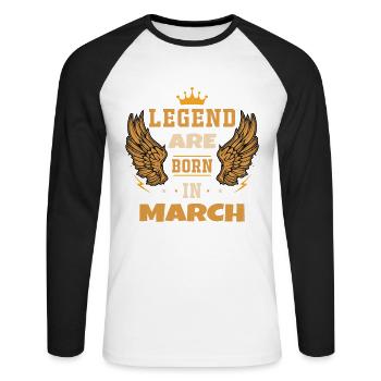 Légend née en Mars - T-shirt baseball manches longues Homme - blanc/noir - Devant - Nik (191cm)