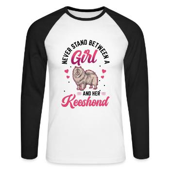 Fille et son Wolfspitz German Keeshond - T-shirt baseball manches longues Homme - blanc/noir - Devant - Nik (191cm)