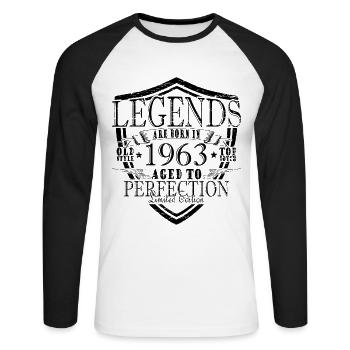Geburtsjahr 1963 Vintage Geburtstag Legende 1963 - Unisex Baseballshirt langarm - Weiß/Schwarz - Vorne - Nik (191cm)