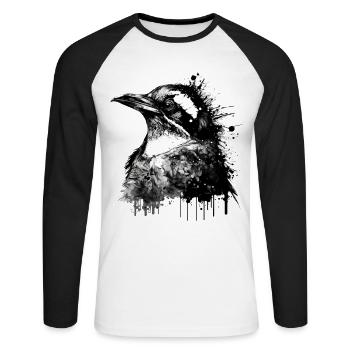 Pinguin Kunst Geschenk Tiermotiv Tier Zoo Motiv - Unisex Baseballshirt langarm - Weiß/Schwarz - Vorne - Nik (191cm)