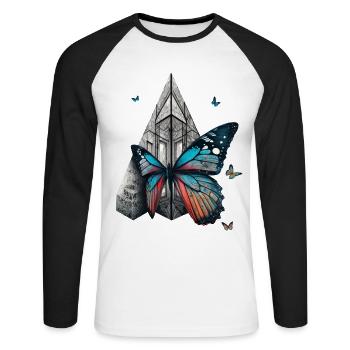 Butterfly Art Animal Gift Animal Motif - T-shirt baseball manches longues Homme - blanc/noir - Devant - Nik (191cm)