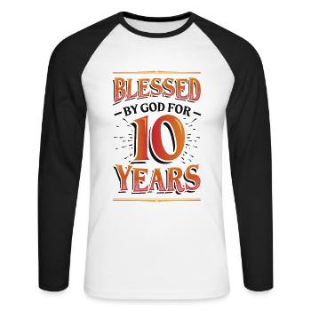 Religieusement bénis par Dieu heureux depuis 10 ans - T-shirt baseball manches longues Homme - blanc/noir - Devant - Nik (191cm)