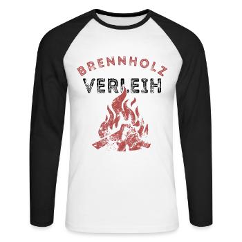 Brennholz Verleih - Ironie - Spruch - Unisex Baseballshirt langarm - Weiß/Schwarz - Vorne - Nik (191cm)
