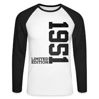 75TH BIRTHDAY LIMITED EDITION 1951 - Unisex Long Sleeve Baseball T-Shirt - white/black - Front - Nik (191cm)
