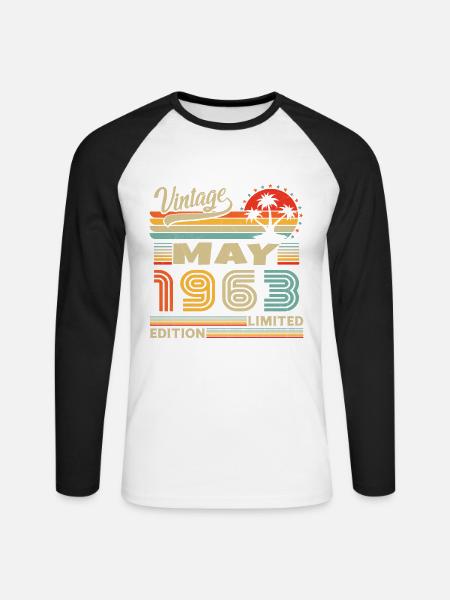 Birthday gift born in May 1963 - Unisex Long Sleeve Baseball T-Shirt - white/black