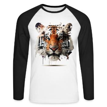 Tiger Kunst Geschenk Tiermotiv Kunst Tier Zoo - Unisex Baseballshirt langarm - Weiß/Schwarz - Vorne - Nik (191cm)