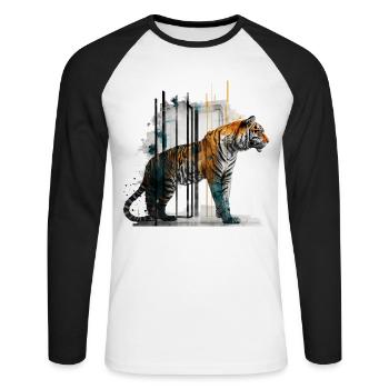 Tiger Kunst Architektur Kunstwerk Geschenk Tier - Unisex Baseballshirt langarm - Weiß/Schwarz - Vorne - Nik (191cm)