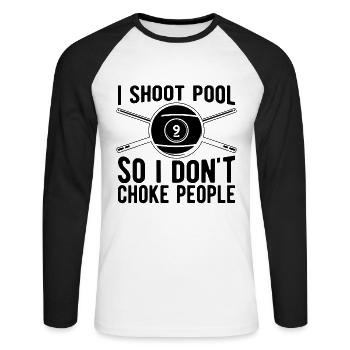 Je tire au billard pour ne pas étouffer le billard Joueur de billard - T-shirt baseball manches longues Homme - blanc/noir - Devant - Nik (191cm)